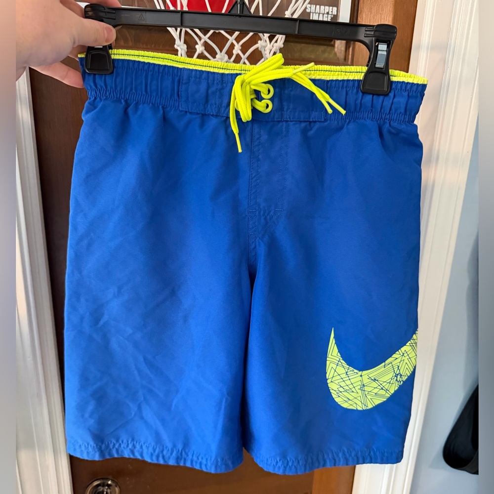 Nike Royal Blue Boys' Swim Shorts with Neon Yellow Accents